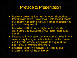Preface to Presentation
