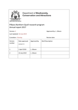 Pilbara Northern Quoll Research Program Annual Report 2017