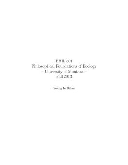 Philosophy of the Science of Ecology