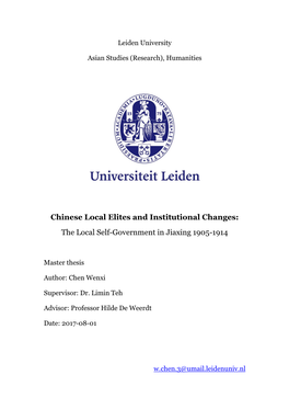 Chinese Local Elites and Institutional Changes: the Local Self-Government in Jiaxing 1905-1914