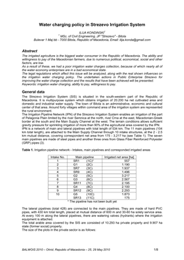 Water Charging Policy in Strezevo Irrigation System