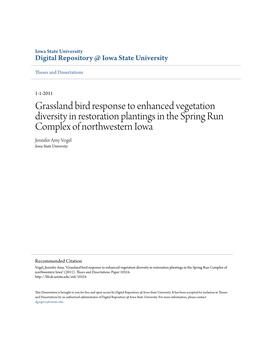 Grassland Bird Response to Enhanced Vegetation Diversity in Restoration