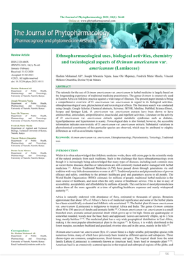 Ethnopharmacological Uses, Biological Activities, Chemistry and Toxicological Aspects of Ocimum Americanum Var