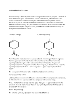 Stereochemistry: Part I