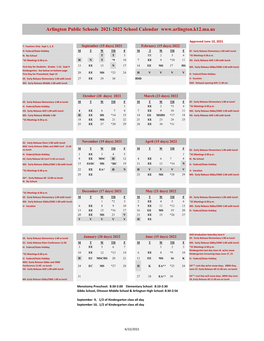 2021-2022 School Calendar