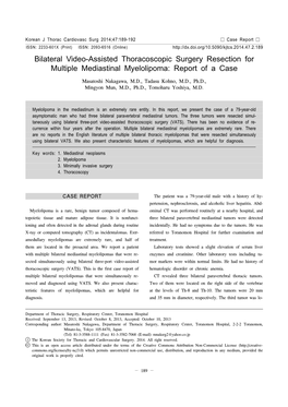 Bilateral Video-Assisted Thoracoscopic Surgery Resection for Multiple Mediastinal Myelolipoma: Report of a Case