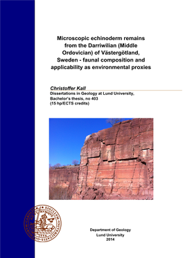 Middle Ordovician) of Västergötland, Sweden - Faunal Composition and Applicability As Environmental Proxies