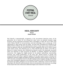 NEIL SHICOFF Tenor Guest Artist