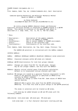 CHARMM Element Doc/Gamess.Doc 1.1 # File: Gamess, Node: Top, Up: (Chmdoc/Commands.Doc), Next: Description