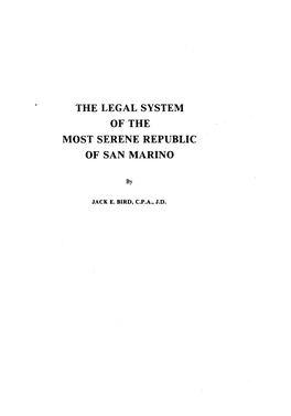 The Legal System of the Most Serene Republic of San Marino