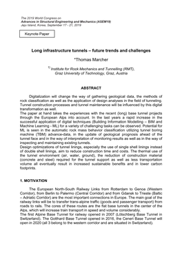 Long Infrastructure Tunnels – Future Trends and Challenges *Thomas