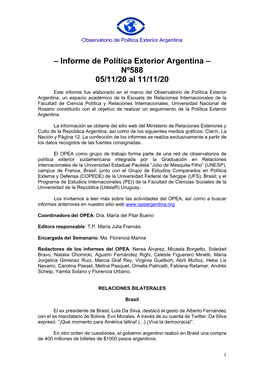 Informe De Política Exterior Argentina – Nº588 05/11/20 Al 11/11/20
