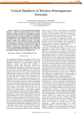 Vertical Handover in Wireless Heterogeneous Networks