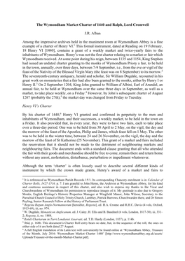 The Wymondham Market Charter of 1440 and Ralph, Lord Cromwell J.R. Alban Among the Impressive Archives Held in the Muniment Room