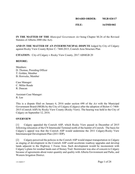 MGB Board Order 020/17 : City of Calgary V Rocky View County