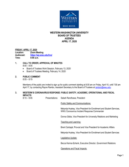 Western Washington University Board of Trustees Agenda April 17, 2020