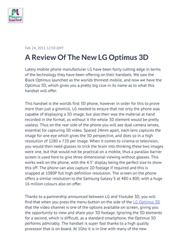 A Review of the New LG Optimus 3D
