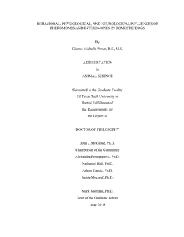 Behavioral, Physiological, and Neurological Influences of Pheromones and Interomones in Domestic Dogs