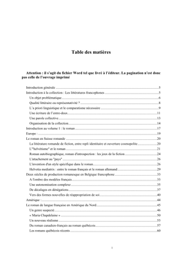 Table Des Matières