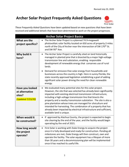 Archer Solar Project Frequently Asked Questions