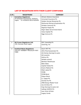 List of Registrars with Their Client Companies