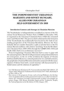 The Independentist Ukrainian Marxists and Soviet Hungary, Allies for Ukrainian Self-Government in 1919