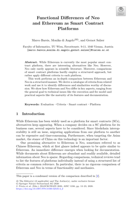 Functional Differences of Neo and Ethereum As Smart Contract Platforms