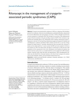 Rilonacept in the Management of Cryopyrin- Associated Periodic Syndromes (CAPS)