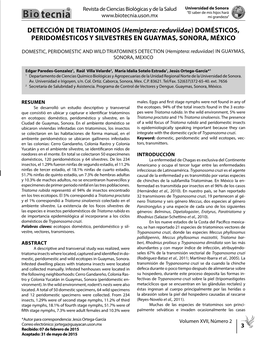 DETECCIÓN DE TRIATOMINOS (Hemiptera: Reduviidae) DOMÉSTICOS, PERIDOMÉSTICOS Y SILVESTRES EN GUAYMAS, SONORA, MÉXICO