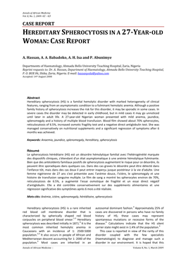 Hereditary Spherocytosis in a 27-Year-Old Woman:Case Report