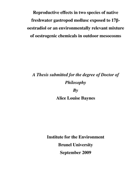 Reproductive Effects in Two Species of Native Freshwater Gastropod Mollusc Exposed To