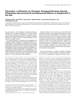 Ciproxifan, a Histamine H3-Receptor Antagonist/Inverse Agonist, Potentiates Neurochemical and Behavioral Effects of Haloperidol in the Rat