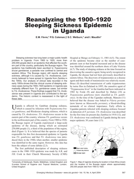 Reanalyzing the 1900–1920 Sleeping Sickness Epidemic in Uganda E.M