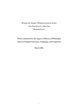 Writing the Empire Windrush (Critical Thesis) and Chan (Poetry Collection) Hannah Lowe