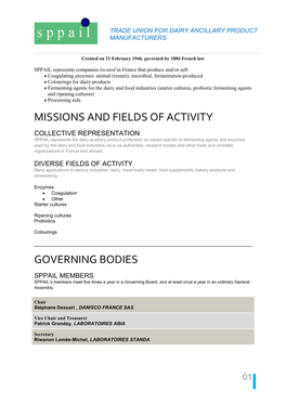 Missions and Fields of Activity Governing Bodies