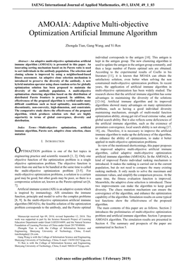 Adaptive Multi-Objective Optimization Artificial Immune Algorithm