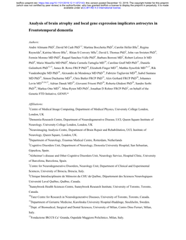 Analysis of Brain Atrophy and Local Gene Expression Implicates Astrocytes in Frontotemporal Dementia