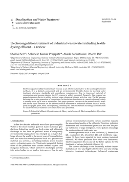 Electrocoagulation Treatment of Industrial Wastewater Including Textile Dyeing Effluent – a Review