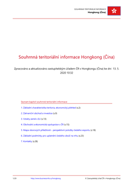 Souhrnná Terirotální Informace Hongkong (Cína)