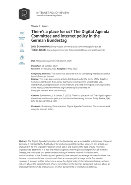 The Digital Agenda Committee and Internet Policy in the German Bundestag