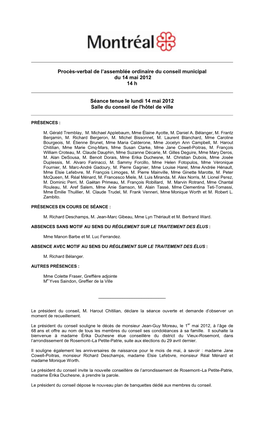Procès-Verbal De L'assemblée Ordinaire Du Conseil Municipal Tenue Le 16 Avril 2012