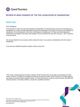 Review of Main Changes of the Tax Legislation of Kazakhstan
