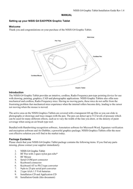 NISIS G4 Graphic Tablet Installation Guide Rev 1.4 MANUAL Setting Up