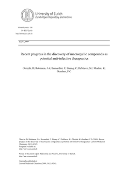 'Recent Progress in the Discovery of Macrocyclic Compounds As