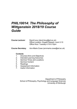 The Philosophy of Wittgenstein Course Guide 2018-19