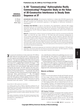 Hydrocephalus Really Communicating? Prospective Study on the Value of 3D-Constructive Interference in Steady State ORIGINAL RESEARCH Sequence at 3T