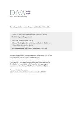 Effects of Stacking Disorder on Thermal Conductivity of Cubic Ice J