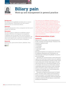 Biliary Pain Work-Up and Management in General Practice Michael Crawford