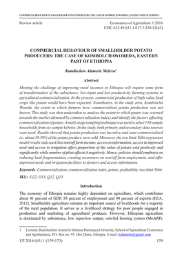 Commercial Behaviour of Smallholder Potato Producers: the Case of Kombolcha Woreda, Eastern Part of Ethiopia