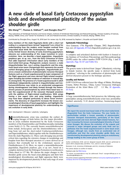 A New Clade of Basal Early Cretaceous Pygostylian Birds and Developmental Plasticity of the Avian Shoulder Girdle